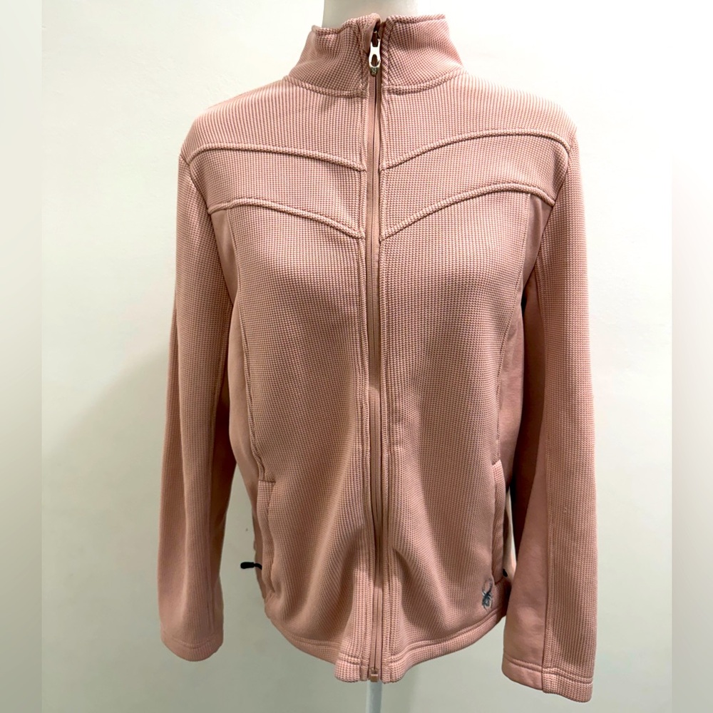 Spyder Speedo Jacket Pink Textured Stretch Knit Full Zip Women’s‎ Size Large EUC